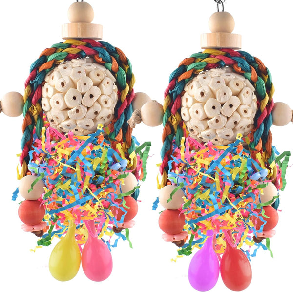 Conure Toys, 2PCS Bird Parrot Foraging Shredder Hanging Toys Sola Balls with Sand Hammer for Small Parrots Parakeets Conures Cockatiels Love Birds Cage Toy
