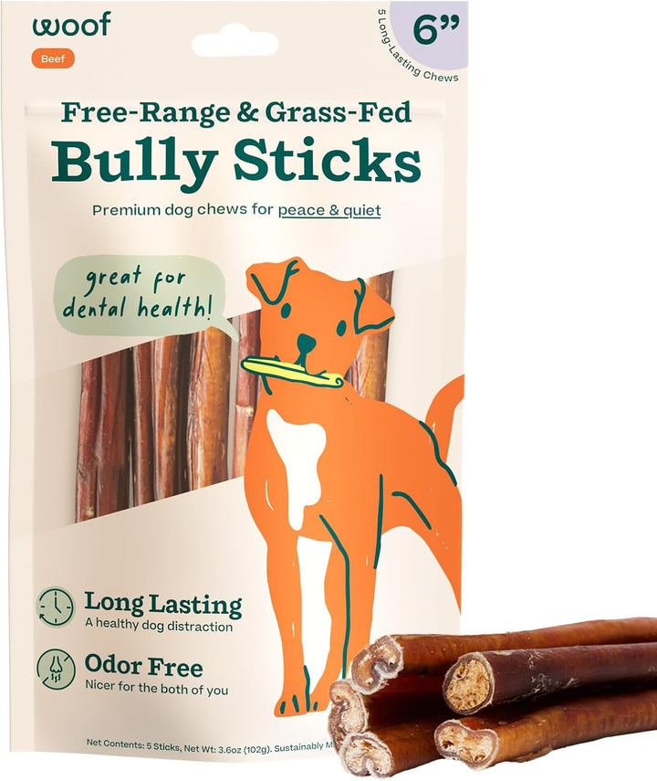 Bully Sticks Dog Treats - Chew Sticks for Dogs - Long-Lasting Dog Chew Treats - Made with Free-Range, Grass-Fed Beef - 6" Sticks - 10Pk