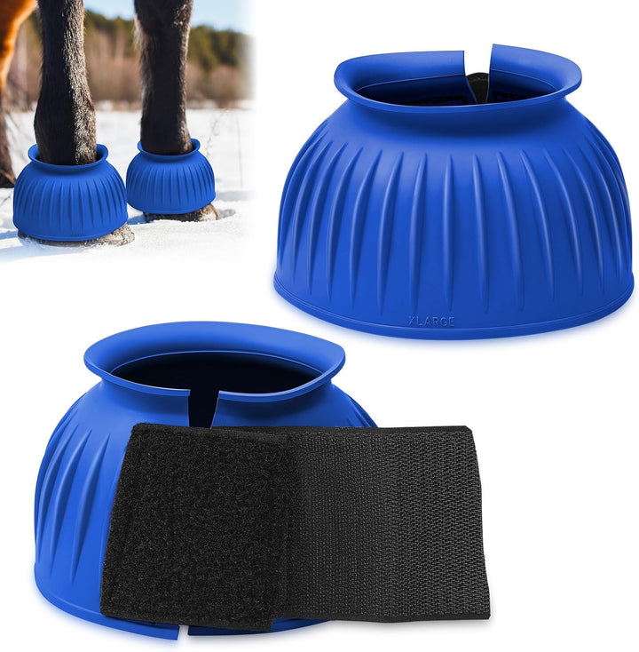 Horse Bell Boots Protect against Hoof Impact Trauma Rubber Bell Boots Horse Care for Turnout No Rub Design Comfort Quick Wrap Hook and Loop