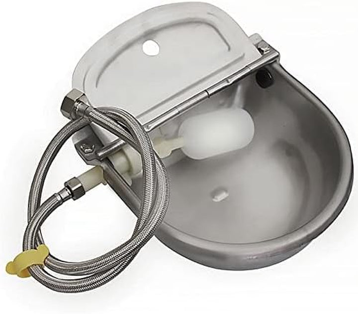304 Stainless Steel Automatic Livestock Waterer with Float Valve and 39 Inch Water Hose(One End 3/4''), Automatic Animal Water Bowl for Dogs,Horse,Calf,Chicken,Goat, Livestock Horse Waterer Dispenser