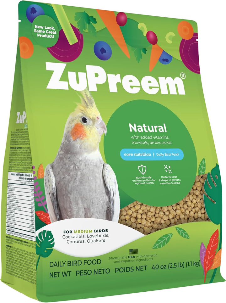 Fruitblend Bird Pellets, Daily Bird Food for Cockatiel, Lovebird, Quaker, Small Conure, Lorikeet, Core Nutrition for Medium Birds, Cockatiel Pellets, Conure Food (M, 2 Lbs)