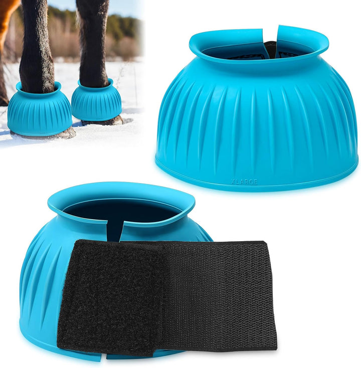 Horse Bell Boots Protect against Hoof Impact Trauma Rubber Bell Boots Horse Care for Turnout No Rub Design Comfort Quick Wrap Hook and Loop