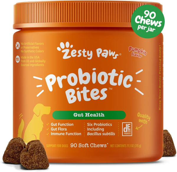 Probiotics for Dogs - Digestive Enzymes for Gut Flora, Digestive Health, Diarrhea & Bowel Support - Clinically Studied DE111 - Dog Supplement Soft Chew for Pet Immune System - Pumpkin