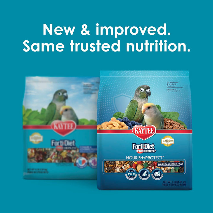 Forti-Diet Pro Health Nourish+Protect Conure & Lovebird Food, Comprehensive Nutrition Backed by Science, Digestive Health, Immune Support, 4 Pounds
