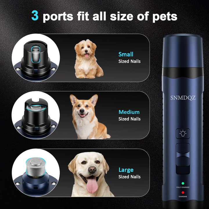 Dog Nail Grinder, Dog Nail Trimmers, and Clippers Kit with 2 LED Lights. Super Quiet Electric Pet Nail Grinder, Rechargeable, for Small, Medium, and Large Dogs & Cats, 2 Diamond Grinding Wheels.