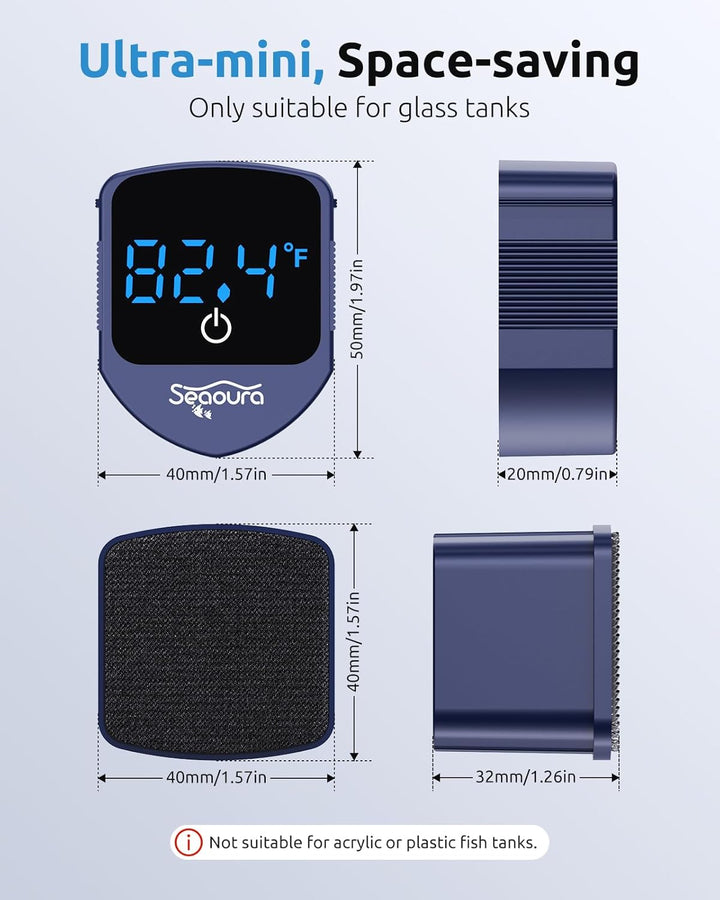 Aquarium Magnetic Cleaner with Thermometer, Fish Aquariums Mini Magnet Brush Only for Glass Tank,Tiny Magnets Clean Floating Cleaning Toolalgae Scrapers(Blue)