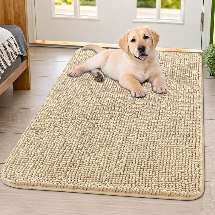 Dog Door Mat for Muddy Paws 30X20, Absorbs Moisture and Dirt Doormat, Non-Slip Washable Quick Dry Chenille Front Door Mat Indoor Entrance, Entryway Carpet for inside Floor, Grey