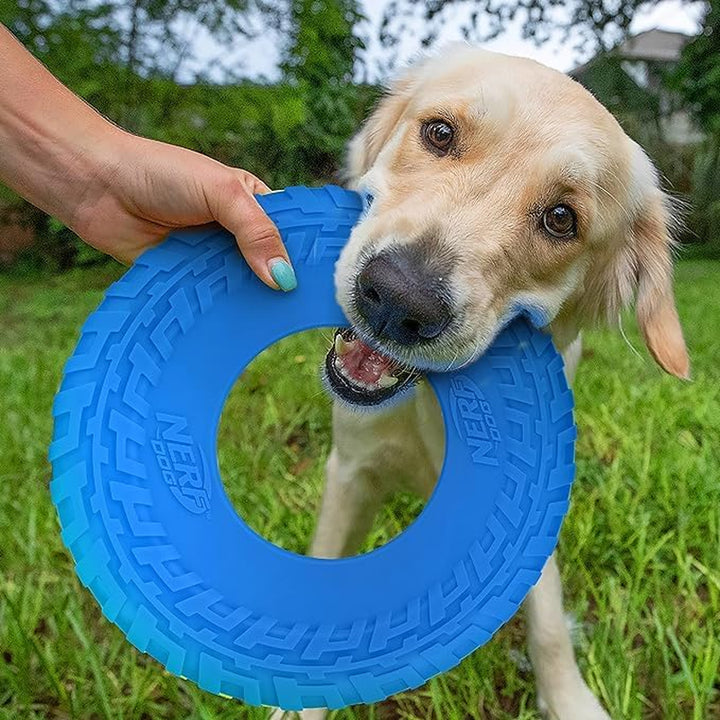 Tire Flyer Outdoor Dog Toy, 10 Inch Flying Disc Dog Fetch Toy, Rubber Dog Toy for Medium Dogs and Large Dogs, Blue