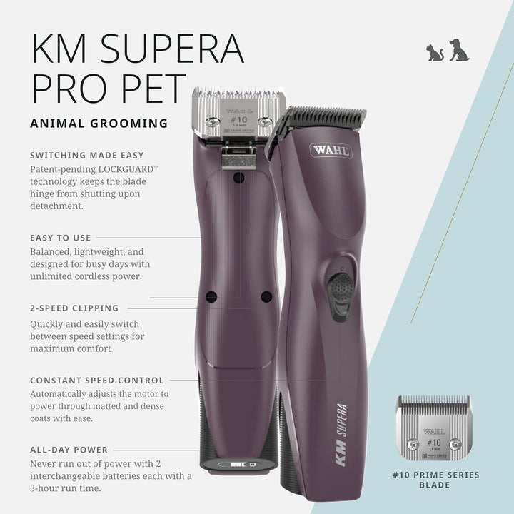 Pro Animal KM Supera Cordless Pet Clipper - Pet Clipper for Cat & Dog Grooming - Battery Powered Cordless Clipper - Features LOCKGUARD Technology