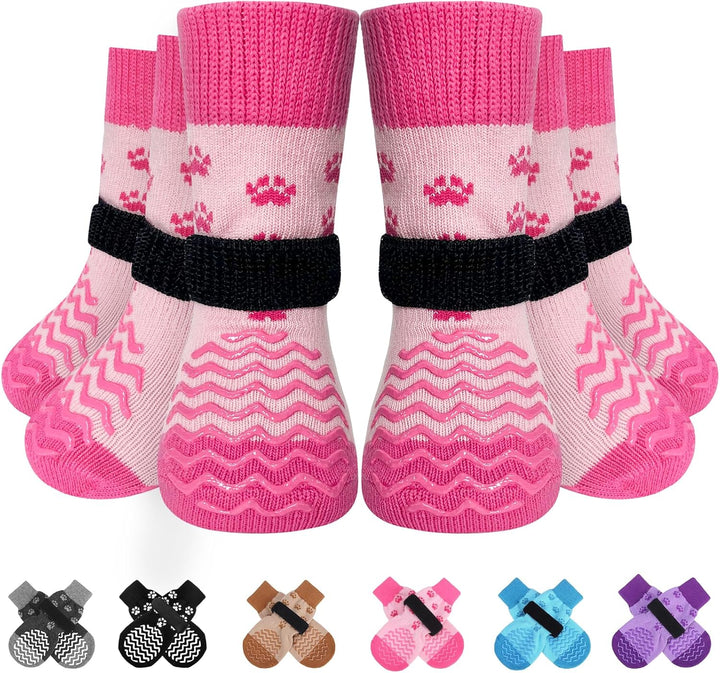 6Pcs anti Slip Dog Socks to Prevent Licking Paws, Dog Shoes for Hot Pavement, Double Sides Dog Boots & Paw Protectors Booties for Hardwood Floors with Grippers Small Medium Large Senior Dog
