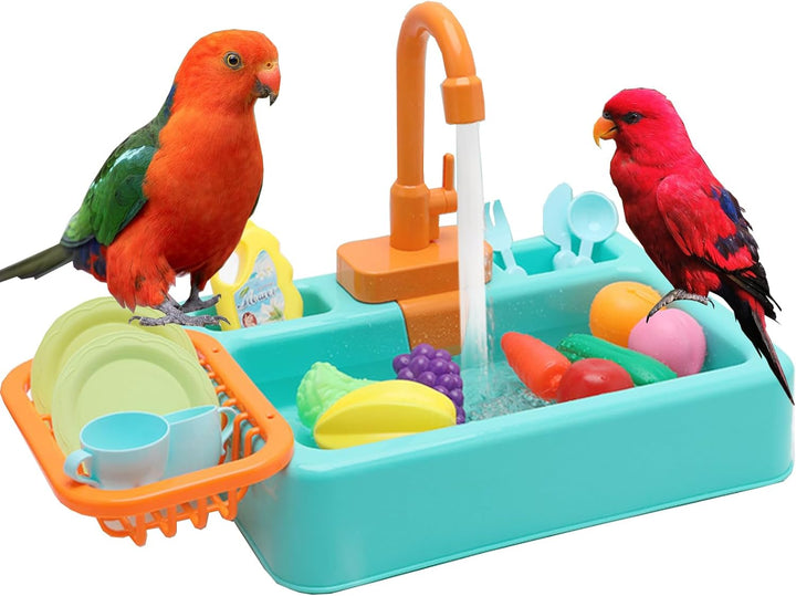 Parrot Shower, Parrot Bird Bathtub, Automatic Bird Bathtub Pet Bath Pool with Faucet, Bird Bathtub Swimming Pool Toy Bath Shower Water Dispense for Ferret, Goldfinch (Green)