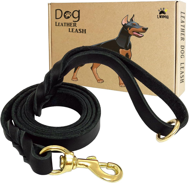 Leather Dog Leash 6Ft X 3/4 Inch, Heavy Duty Genuine Leather Braided Dog Training Leash, Soft and Strong Pet Lead for Large, Medium, Small Dogs