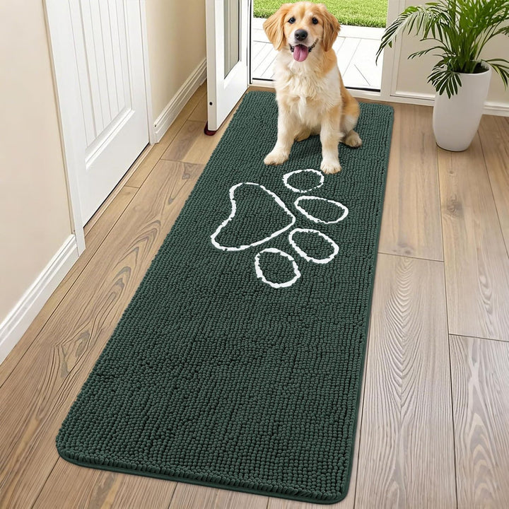 Dog Door Mat for Muddy Paws, Absorbent Dirt Trapper Non Slip Quick Dry Washable Chenille Mat for Mud Dogs, Entry Rug for Indoor and Outdoor (30X20 Inches, Grey)