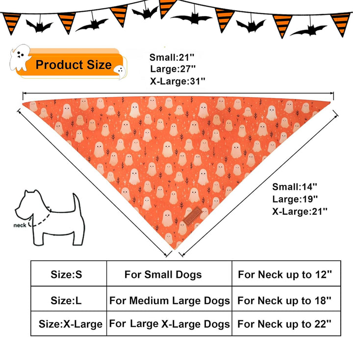Halloween Dog Bandana, Ghost Pumpkin Design Reversible Holiday Dog Scarf, Triangle Halloween Bandanas for Medium Large Dogs Pets (Large)