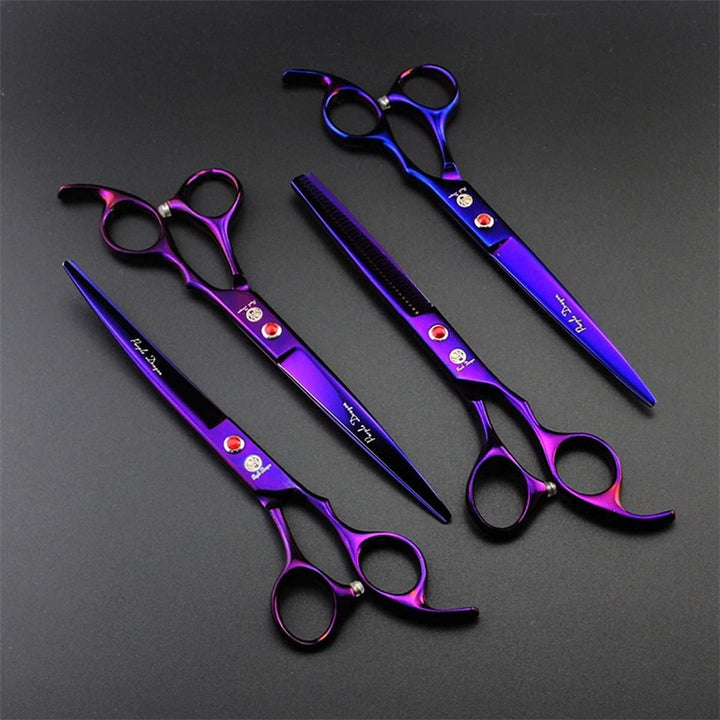 Professional 7.0 Inch 4PCS Pet Grooming Scissors Kit Japan Premium Steel Straight & Curved & Thinning Blade Dog Hair Cutting Shears Set with Case