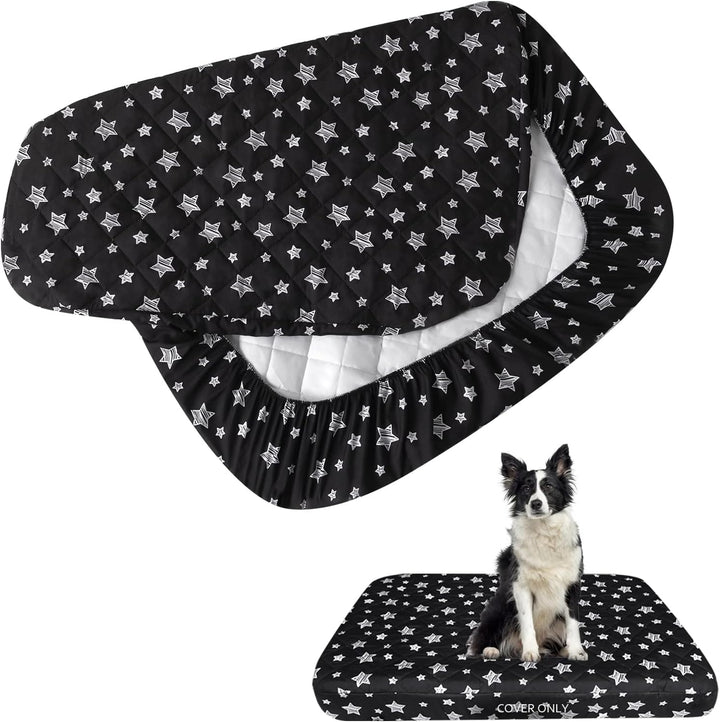 Waterproof Dog Bed Covers Replacement Washable Pet Hair Easy to Remove, Noiseless Quilted Puppy Pet Bed Cover Lovely Grey Star Print 27X36 Inches, for Dog/Cat, Cover Only