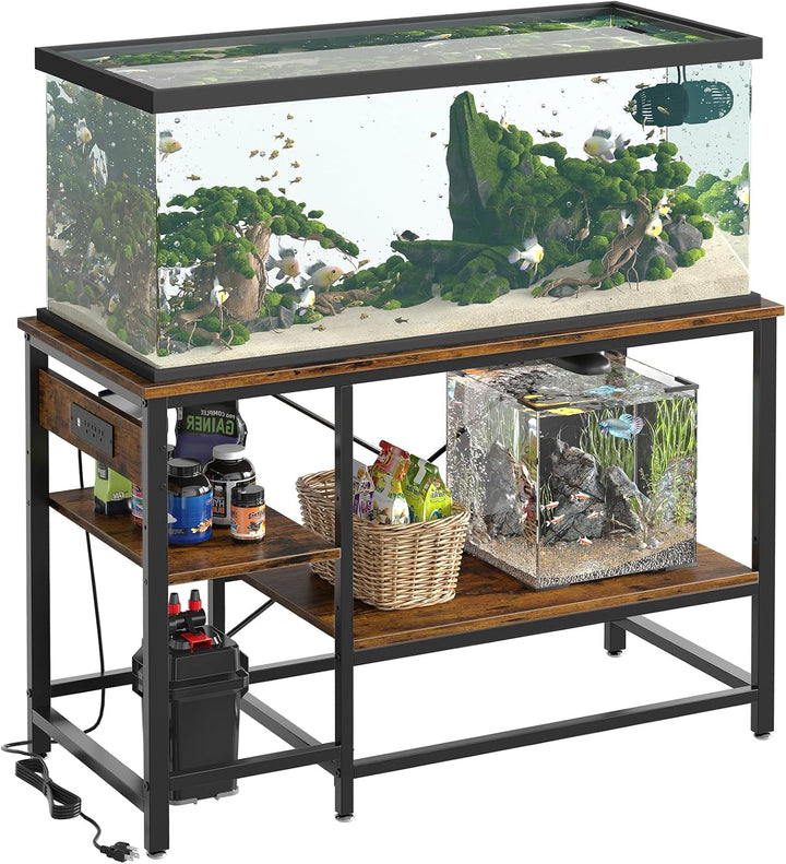 20-29-37 Gallon Fish Tank Stand with Power Outlet, 30X13 Metal Aquarium Stand with Filter Storage, 6-Leg Reptile Tank Stand with 3-Tier Adjustable Storage Shelves, 400LBS Capacity
