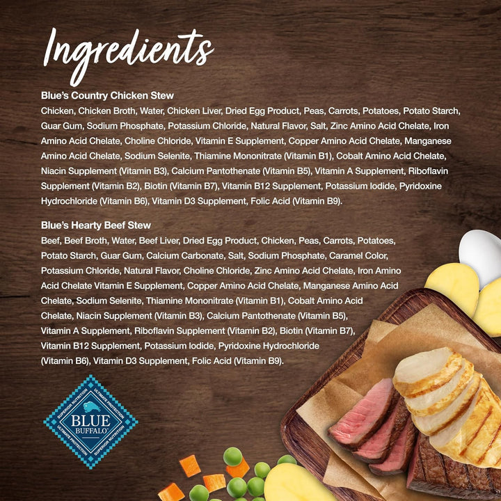 Blue'S Stew Natural Wet Dog Food, Made with Natural Ingredients, Hearty Beef and Country Chicken Variety Pack, 12.5-Oz Cans, 6 Count