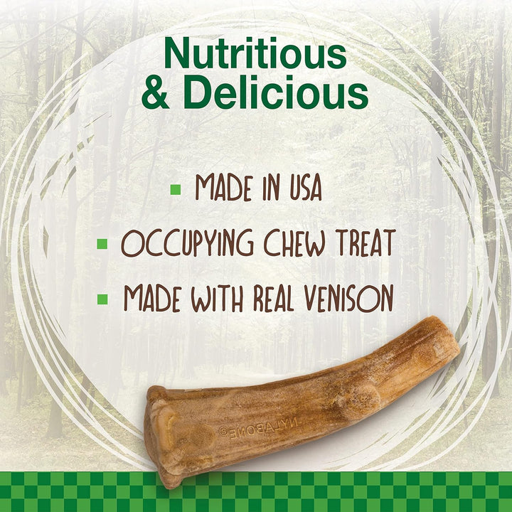Healthy Edibles WILD Natural Dog Chew Treats for Large Dogs, Long Lasting Dog Healthy Chew Antler Bone Made in USA, Venison Flavor, for Dogs up to 50 Lbs. (2 Count)