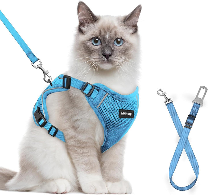 Cat Harness and Leash for Walking, Cat Car Harness, Escape Proof Soft Adjustable Vest Harnesses for Cats, Easy Control Breathable Reflective Strips Harness, Kitten Harness and Leash Set, Black, S