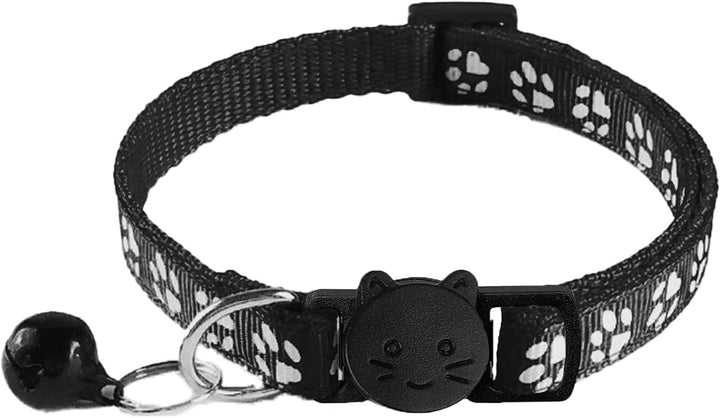 2 Pack Breakaway Cat Collars with Bells, Reflective Design and Claw Print Design, Safety Buckle Kitten Collars Adjustable from 7.5 to 12.5 Inches (Black)