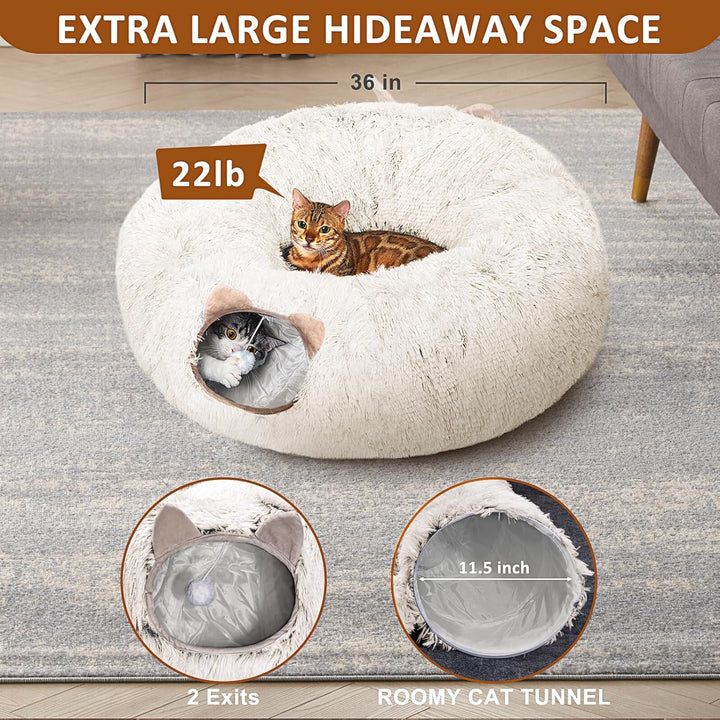 Cat Tunnel with Cat Bed for Indoor Cats, Multifunctional Donut Tunnel Playground Toys for Cats Kitten
