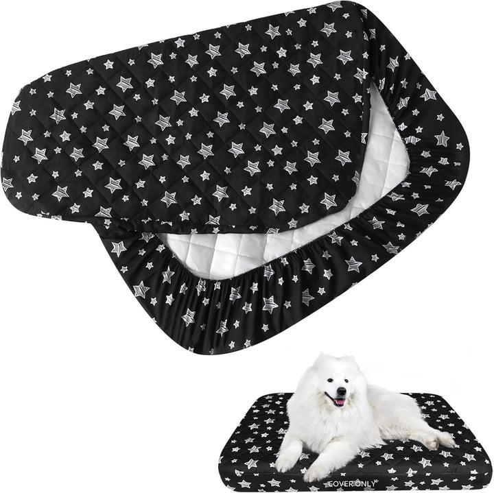 Waterproof Dog Bed Covers Replacement Washable Pet Hair Easy to Remove, Noiseless Quilted Puppy Pet Bed Cover Lovely Grey Star Print 27X36 Inches, for Dog/Cat, Cover Only