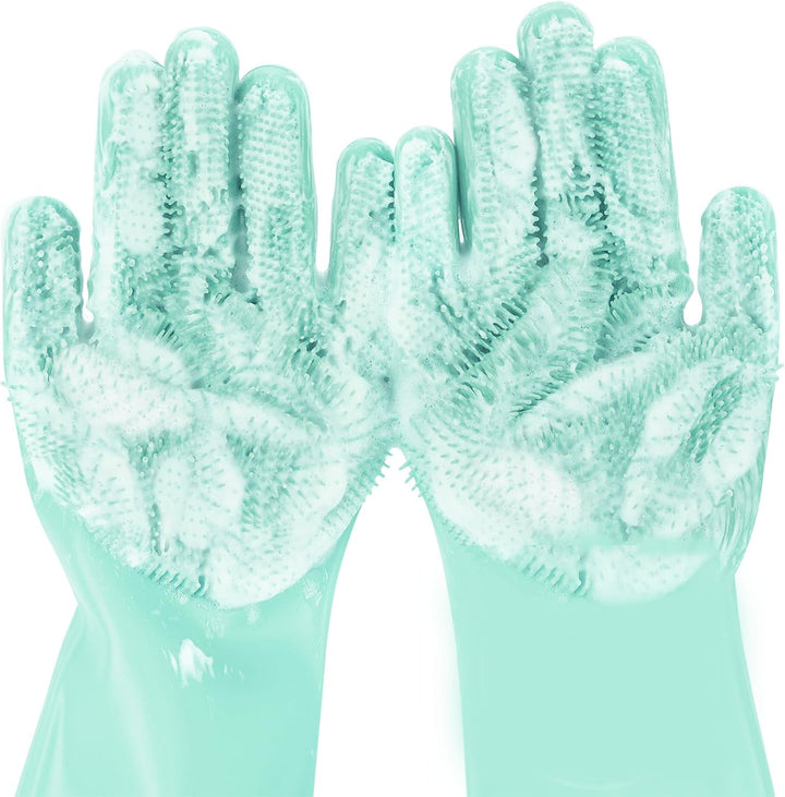 Pet Grooming Gloves - Heat Resistant Silicone Gloves with High-Density Teeth, Enhanced Five Finger Design for Bathing and Massaging Dogs and Cats, Blue