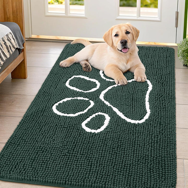 Dog Door Mat for Muddy Paws, Absorbent Dirt Trapper Non Slip Quick Dry Washable Chenille Mat for Mud Dogs, Entry Rug for Indoor and Outdoor (30X20 Inches, Grey)
