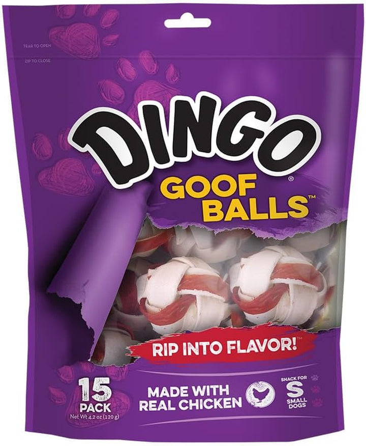Goof Balls 15 Count, Premium Rawhide Treats for Small Dogs, Made with Real Chicken 15-Count