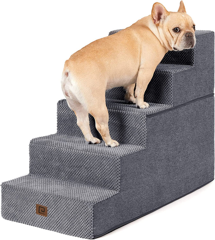 Dog Stairs for Bed 18" H, 4-Step Dog Steps for High Bed, Pet Steps for Small Dogs and Cats, Non-Slip Balanced Pet Ramp Indoor, Grey