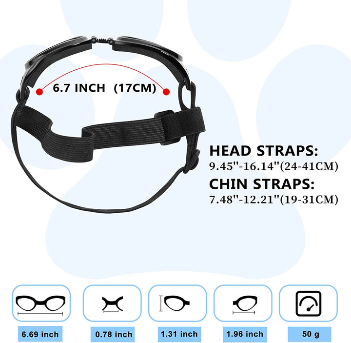 Dog Sunglasses Dog Goggles for Medium Large Breed Dogs, Wind Dust Fog Protection Eye Wear Pet Glasses with Adjustable Strap for Motorcycle Car Driving Bike Riding Hiking Swimming over 15Lbs Black