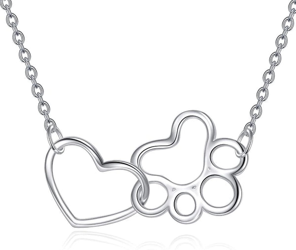 Paw Print Necklace Sterling Silver Dog Paw Heart Crystal Necklace Pet Cat Dog Paw Pendant Jewelry for Women Girls Gifts