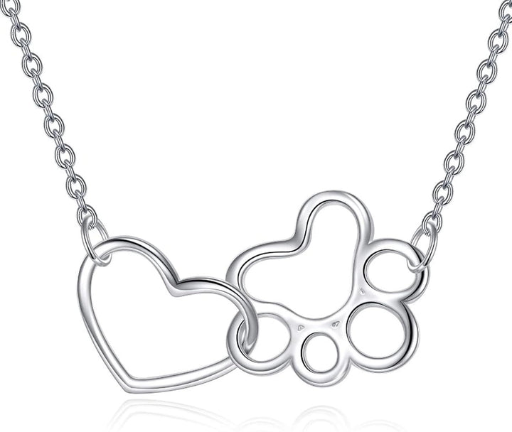 Paw Print Necklace Sterling Silver Dog Paw Heart Crystal Necklace Pet Cat Dog Paw Pendant Jewelry for Women Girls Gifts