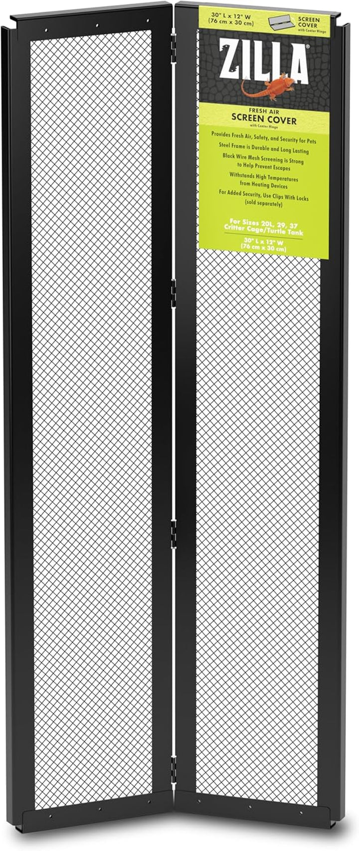 Pet Reptile Terrarium Fresh Air Screen Cover with Center Hinge 24" X 12"