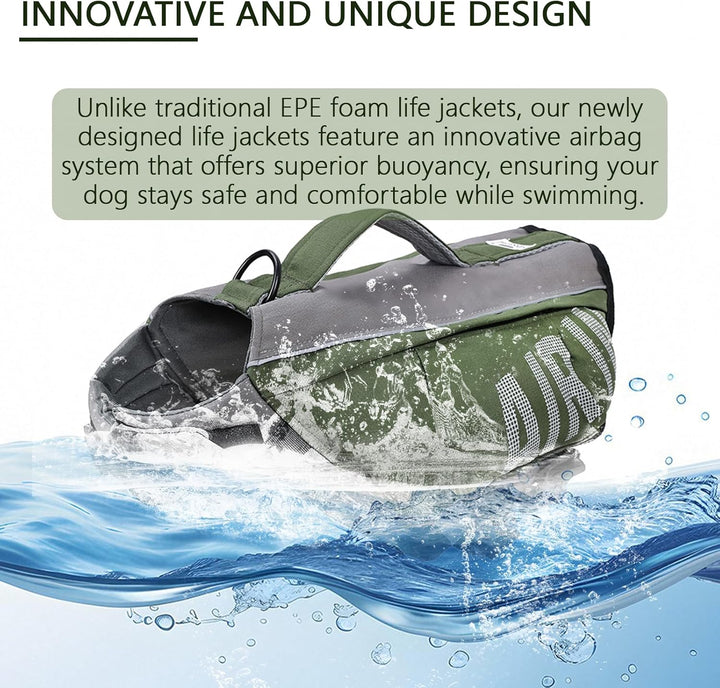 Dog Life Jacket Flotating Vest with High Flotation Airbag, Reflective Dog Life Vest Harness for Swimming Boating,Adjustable Swim Vest for Small Medium Large Dogs (L)
