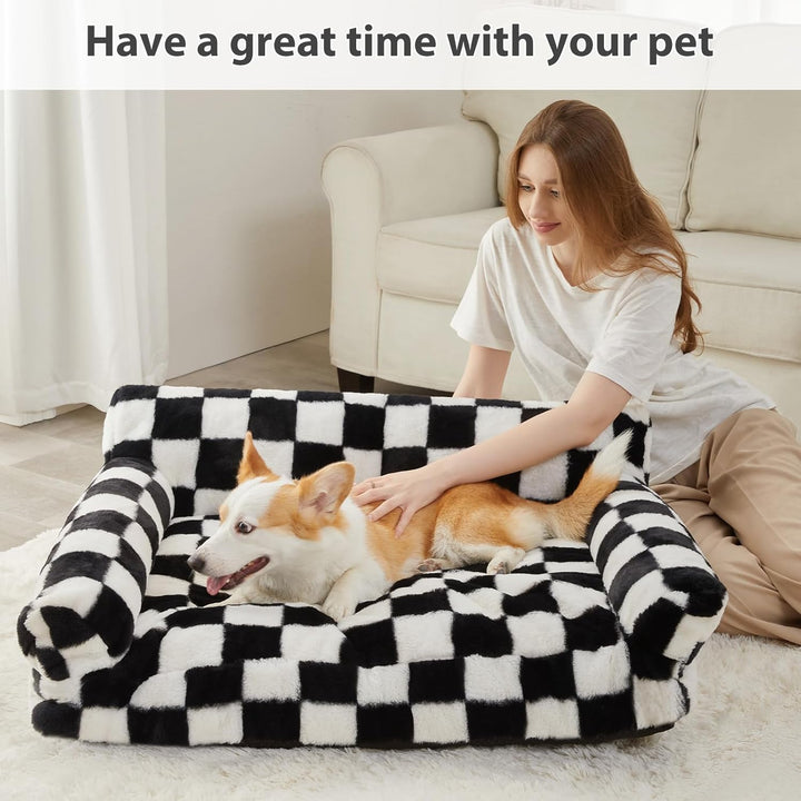Cat Couch & Dog Couch Bed, Pet Sofa for Small Pet, Cute Cat Sofa, Checkered Dog Bed with Washable Cover (Black&White)