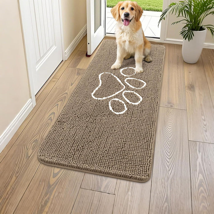 Dog Door Mat for Muddy Paws, Absorbent Dirt Trapper Non Slip Quick Dry Washable Chenille Mat for Mud Dogs, Entry Rug for Indoor and Outdoor (30X20 Inches, Grey)