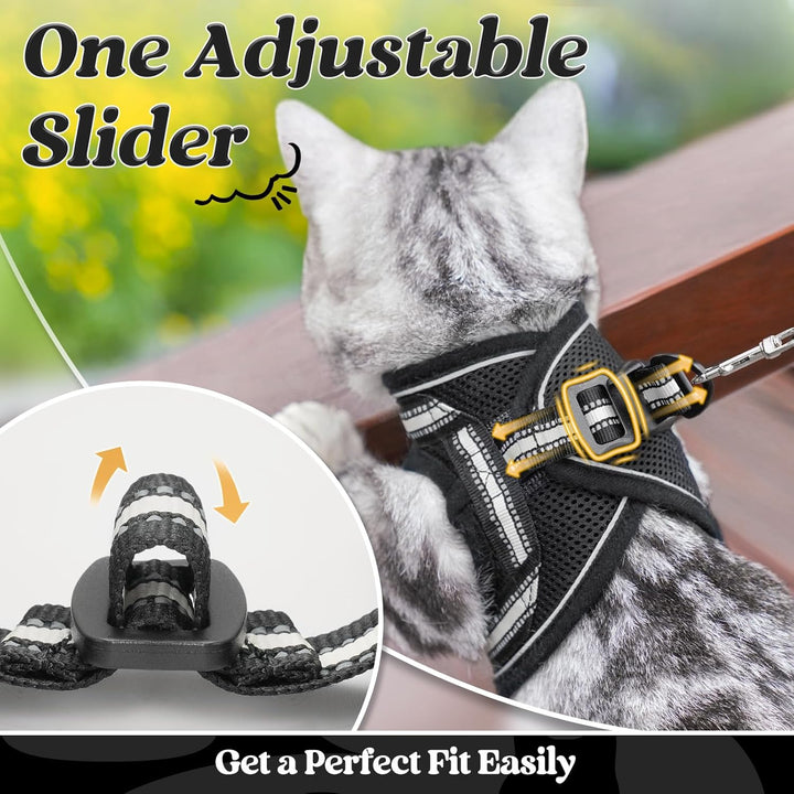 Cat Harness and Leash Set for Walking Escape Proof, Adjustable Soft Kittens Vest with Reflective Strip for Cats, Comfortable Outdoor Vest, Black, S