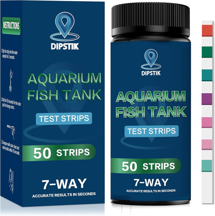 Aquarium Test Strips, 7-Way Freshwater Saltwater Fish Tank Pond Test Kit, 100 Strips, Nitrate, Nitrite, Chlorine, Hardness, Alkalinity, Carbonate, Ph