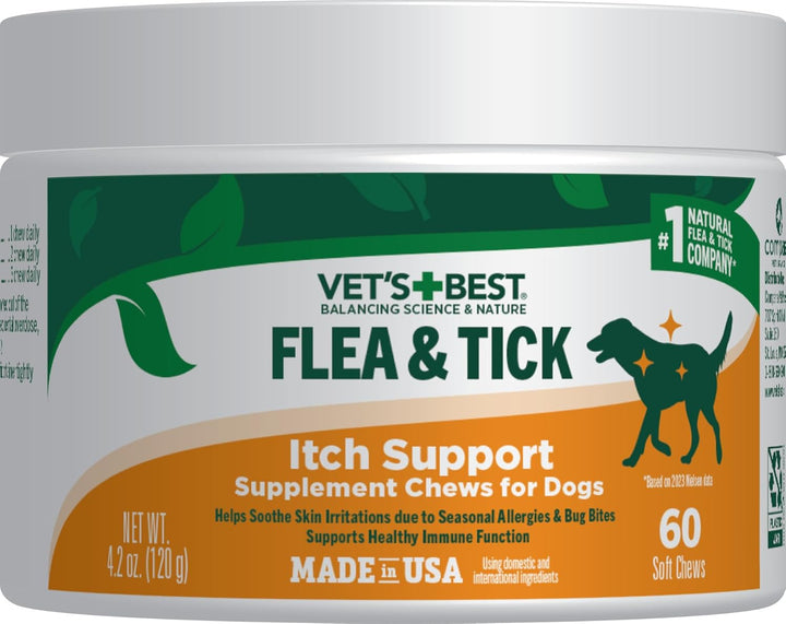 Natural Flea & Tick Soft Chews for Dogs – Natural Supplement for Dog Flea and Tick Prevention – Veterinarian-Formulated Itch Relief and Immune Support – Made in USA – 60 Chews