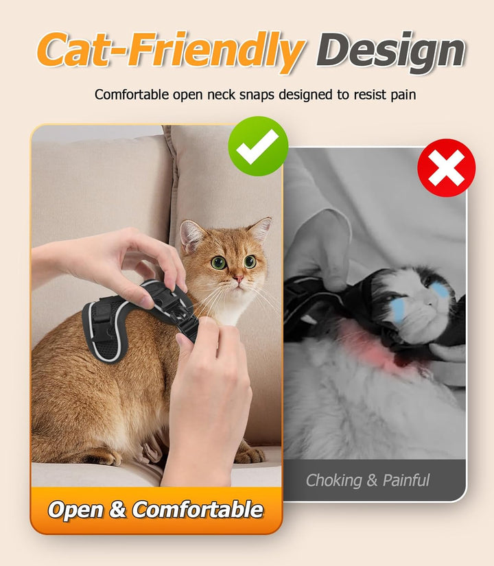 Cat Harness and Leash Set - MAX Safety 4Th-Gen Upgrade, Escape Proof, Adjustable, Comfortable Soft Vest, Easy to Wear Kitten Harness with Reflective Strip for Cats Walking - Small Black