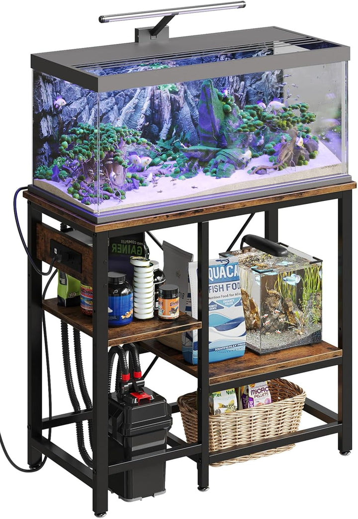 20-29-37 Gallon Fish Tank Stand with Power Outlet, 30X13 Metal Aquarium Stand with Filter Storage, 6-Leg Reptile Tank Stand with 3-Tier Adjustable Storage Shelves, 400LBS Capacity