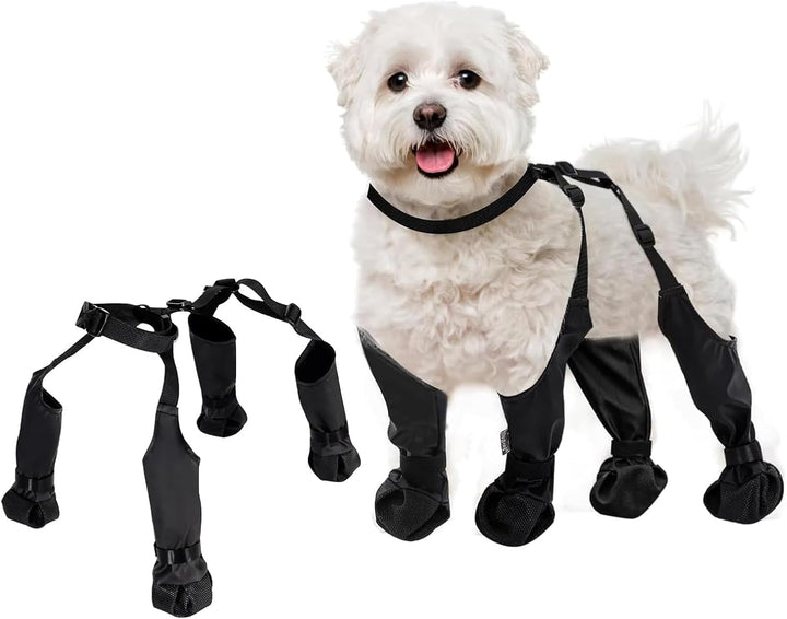Waterproof Dog Boots for Small/Medium Dogs -Dog Paw Protectors Dog Suspender Boots Anti-Slip Pet Shoes for Outdoor Walking, Reflective Stay-On,Dirt-Proof Comfortable Booties (Black, Small)