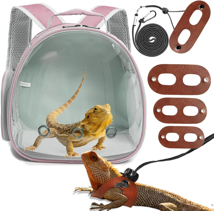 Small Animal Travel Backpack Carrier,Portable Bearded Dragon Bag for Sugar Glider,Hedgehog,Rat,Bunny,Rat,Outdoor Used (Black, Carrier L+ I Leash)