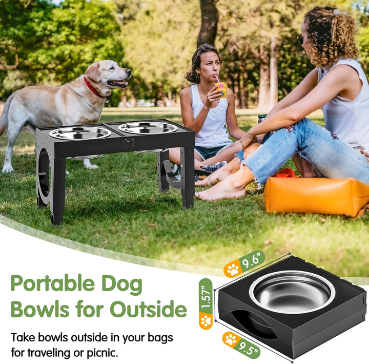 Elevated Dog Bowls Large Breed Raised Dogs Bowl Stand Large/Medium Sized Dog 1L Food Water Bowl Stands 5 Heights Adjustable 9/11/12/14In Black Pet Feeder Dish Station