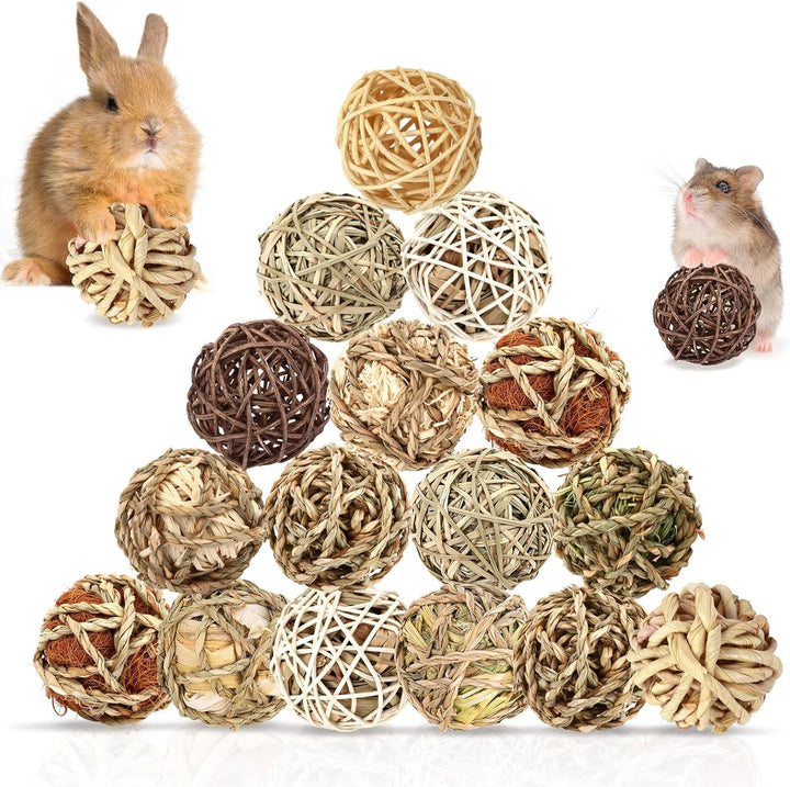 Bunny Chew Grass Balls, (8 Pcs) Rolling Chew Toys for Small Animals, Natural Chew Grass Toys and Bunny Treats for Rabbits, Guinea Pigs, Chinchillas, Hamsters, Mice Teeth Grinding