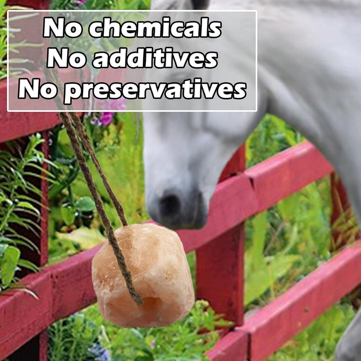 Himalayan Salt Lick Natural Minerals Block on Rope for Horses,Cattles,Deer,Goat and Other Livestock Long Lasting Original Pink Salt Lick (2.4-3.3 Lbs)