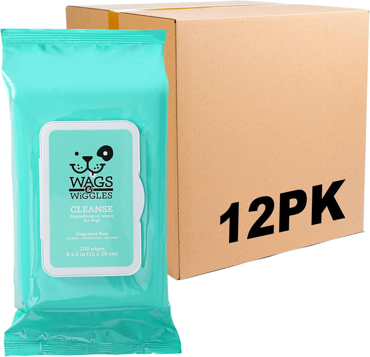 Cleanse Hypoallergenic Wipes 100Ct | Hypoallergenic Dog Wips 100 Count Package, Fragrance Free | Waterless Bathing to Keep Pets with Sensitive Skin Clean (FF22031)