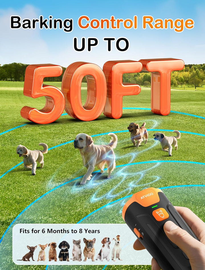 Dog Bark Deterrent Device - Ultrasonic Anti-Barking Devices with 3X Sonic Emitters, up to 50FT Long Range & Rechargeable Bark Control - Safe for Dogs Training - Indoor & Outdoor (Black)